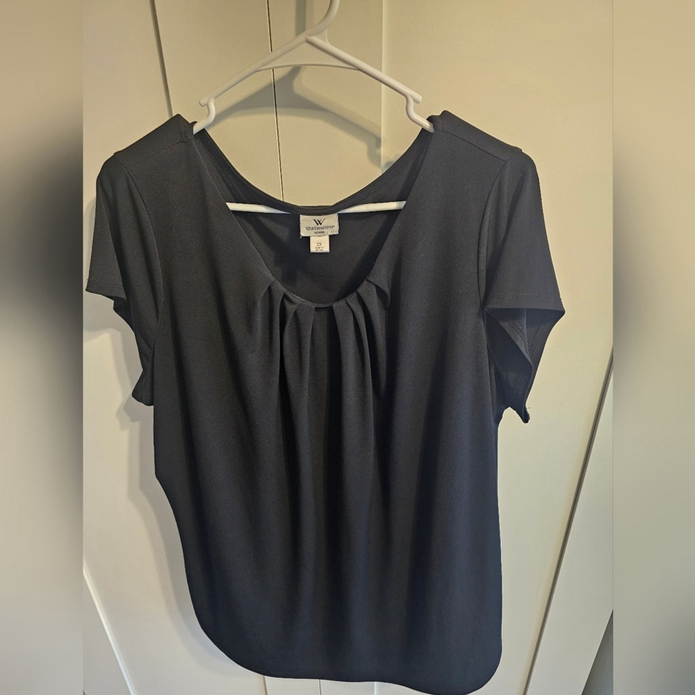 Worthington Black Blouse with Pleated Front 2x